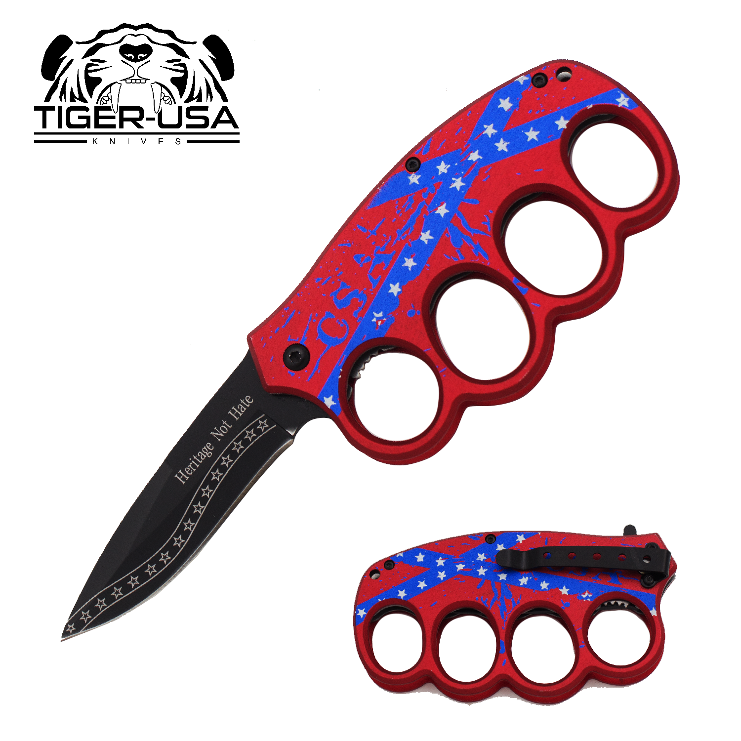 Tiger USA Rebel Flag Trigger Action Trench Knife